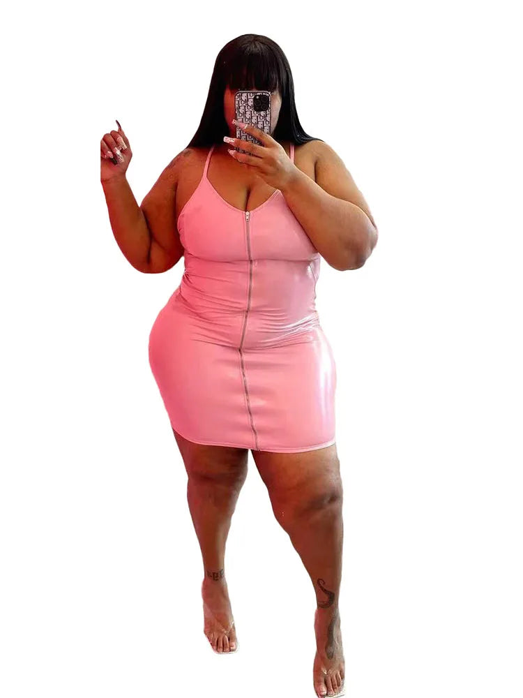NEW Arrivals XL-5XL Plus Size High Quality Dresses Woman Girls Leather Bodycon Night Clubwear Dress PU Sling Sexy Short Dress Evening Outwear Outfits Female Ladies Luxury Fashion Clothing Supplies