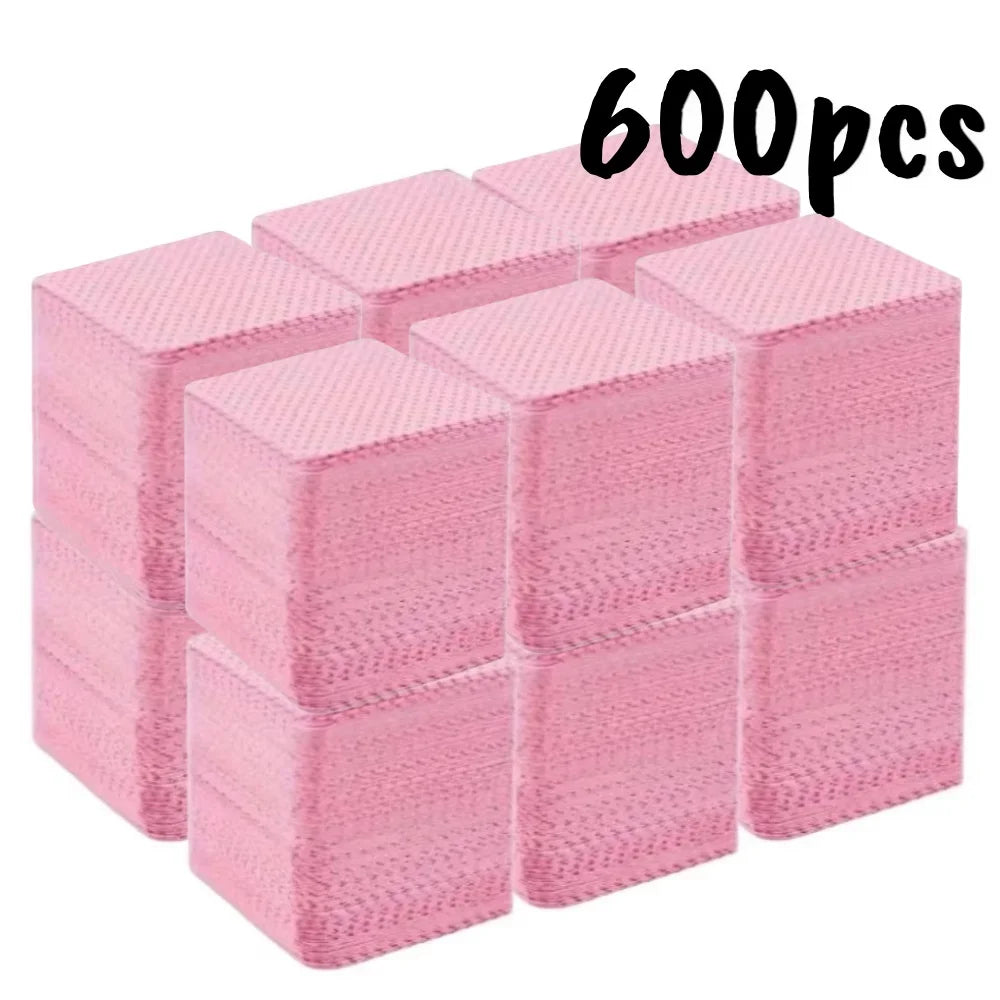 600 PCS Set White/Pink Color  Lint-Free Nail Wipes Gel Cleansing Tissues Aluminum-Free Nail Polish Remover Pads for Nail Beauty Cleaning Care Tools Pedicure Women Nail Care Manicure Supplies