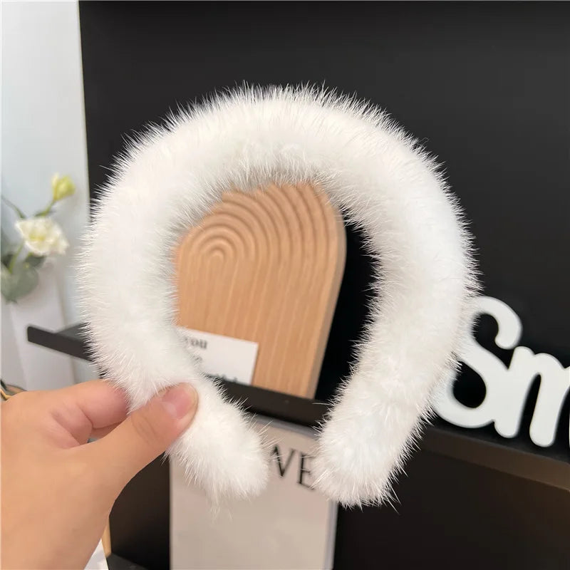 8 Colors  Hot Sale Women Luxury winter 100% Real Mink Fur Headbands High Quality Real Fur Hair Band Lady Fashion Hair Hoop Furry Gift