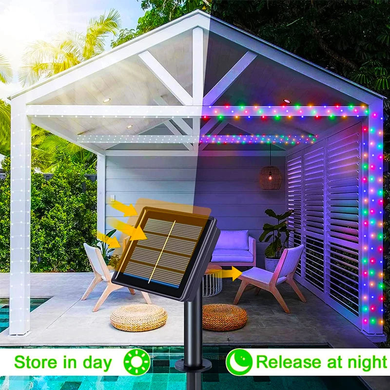 NEW 32M/ 300 LED/ 5PCS Set Outdoor LED Solar Fairy Lights Christmas Decoration Waterproof Solar Garland 8Mode Lights For Xmas Party Patio Balcony Yard Home Lighting Supplies