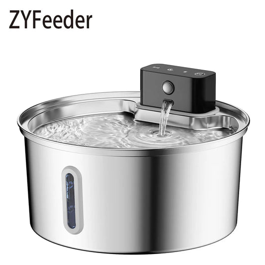 NEW Arrivals 3.2L/108oz Wireless Charging Sensor Cat Water Feeder Stainless Steel Cat Dog Water Fountain Silent Water Level Window No Plug