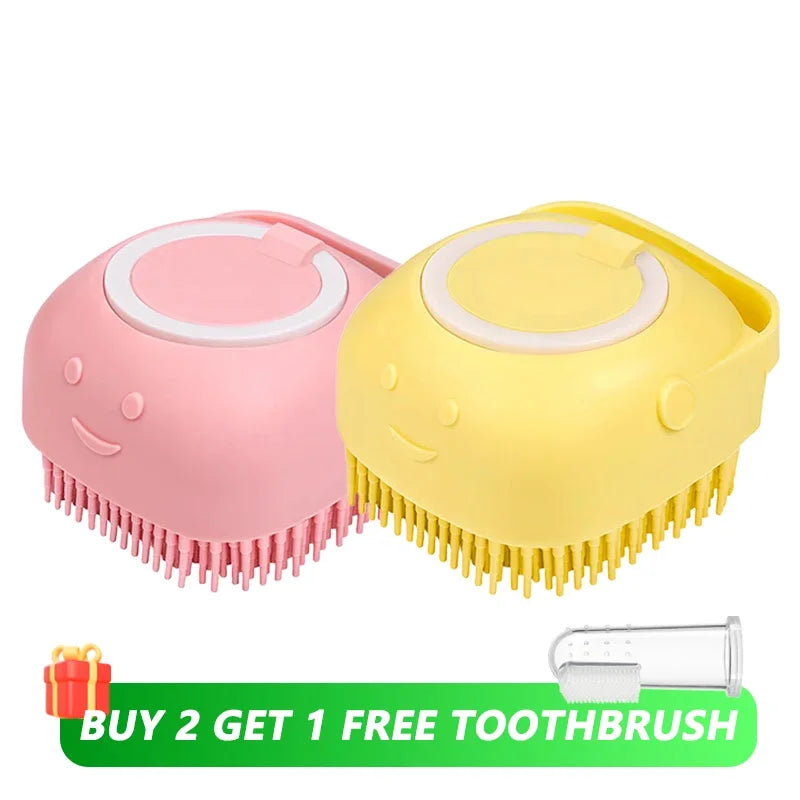 2 PCS Set Dog Bath Brush Silicone Pet Shampoo Brush Soap Dog Scrubber Cat Massage Grooming Wash Comb Soft Rubber Puppy Clean Brush Pets Grooming Tools