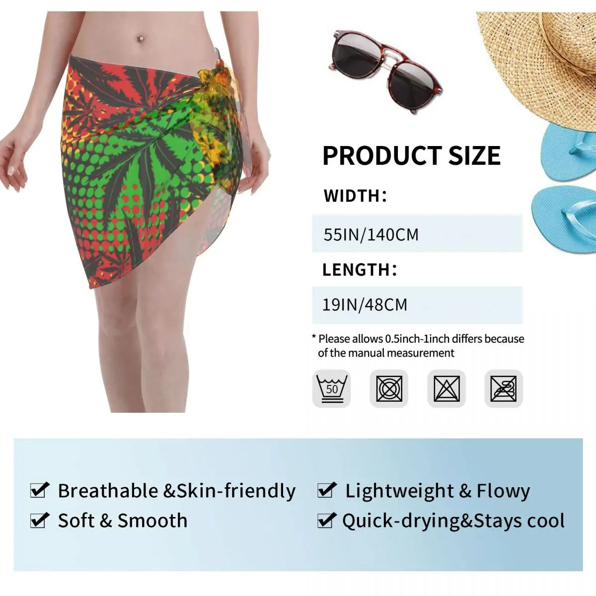 Marijuana Cannabis Rastafarian Women Beach Bikini Cover Up Wrap Chiffon Swimwear Pareo Scarf Sarong Weed Beach Bikini