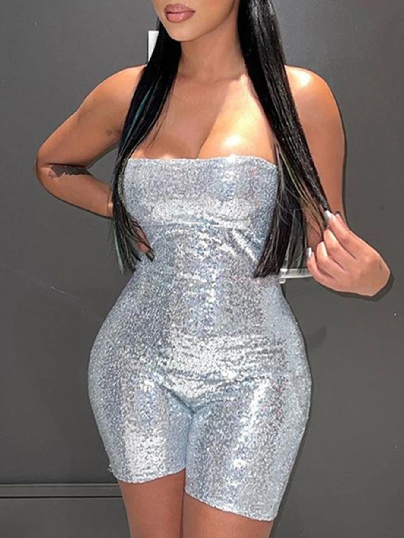 NEW Arrivals S-2XL 3 Colors Sexy Backless Sequin Bodysuit Jumpsuit Women Summer Evening Beach Party Shorts Night Club Party Romper Bodycon Ladies Girls Sexy Fashion Clothing Supplies