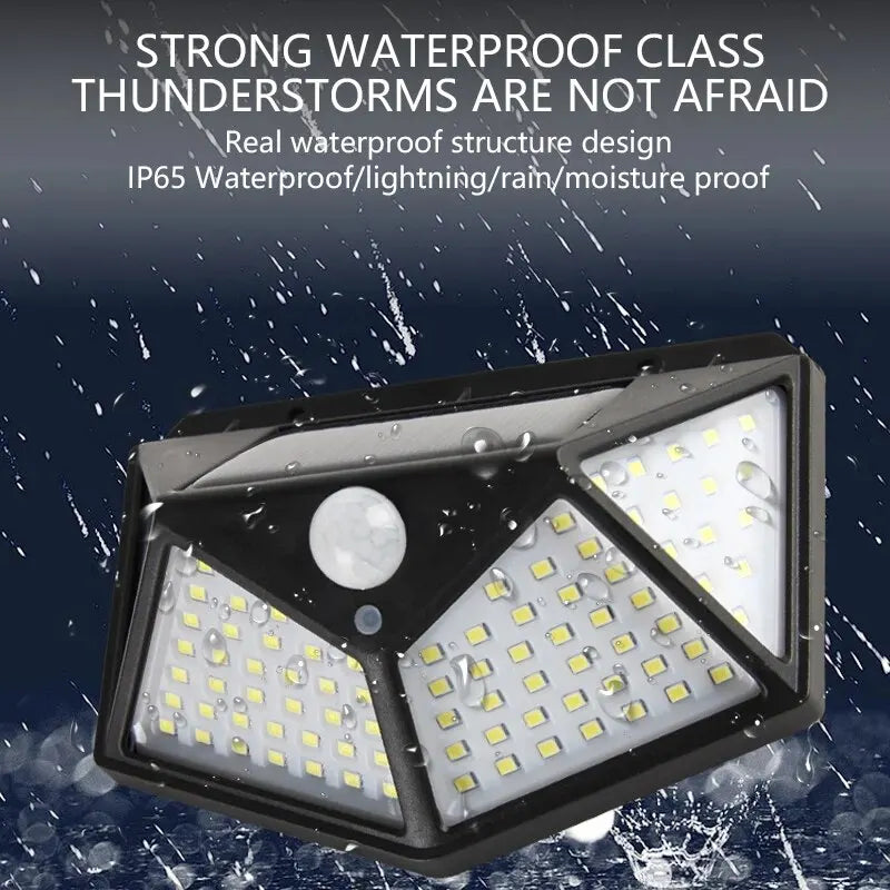 100 LED Solar Wall Lamp Outdoor Lamp Waterproof Motion Sensor Solar Powered Sunlight Street Lamp Garden Railing Decorative Lamp