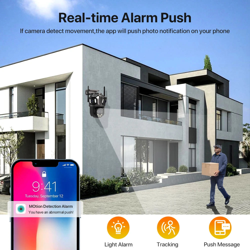 NEW 15MP HD 3 Screen WI-FI IP 2 Ways Voice Intercom Camera Outdoor 4K Dual Lens Camera Ai Human Detection Waterproof CCTV Video Security Camera Home Office Factory Security Systems