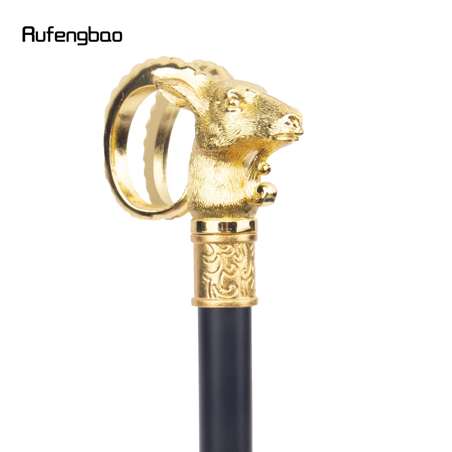 Golden Goat Sheep Animal Single Joint Illuminati's Master Walking Stick with Hidden Plate Self Defense Fashion Cane Cosplay Crosier Stick 91cm for Secret Society Bohemian Ceremony Ritual Events