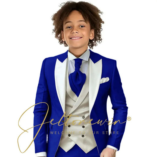 8 Colors  Children Boy's 2Y-14Y Formal Wedding Suit Kids Jacket Pants Ivory Vest Photography Suit Flower Boy Birthday Tuxedo Suit
