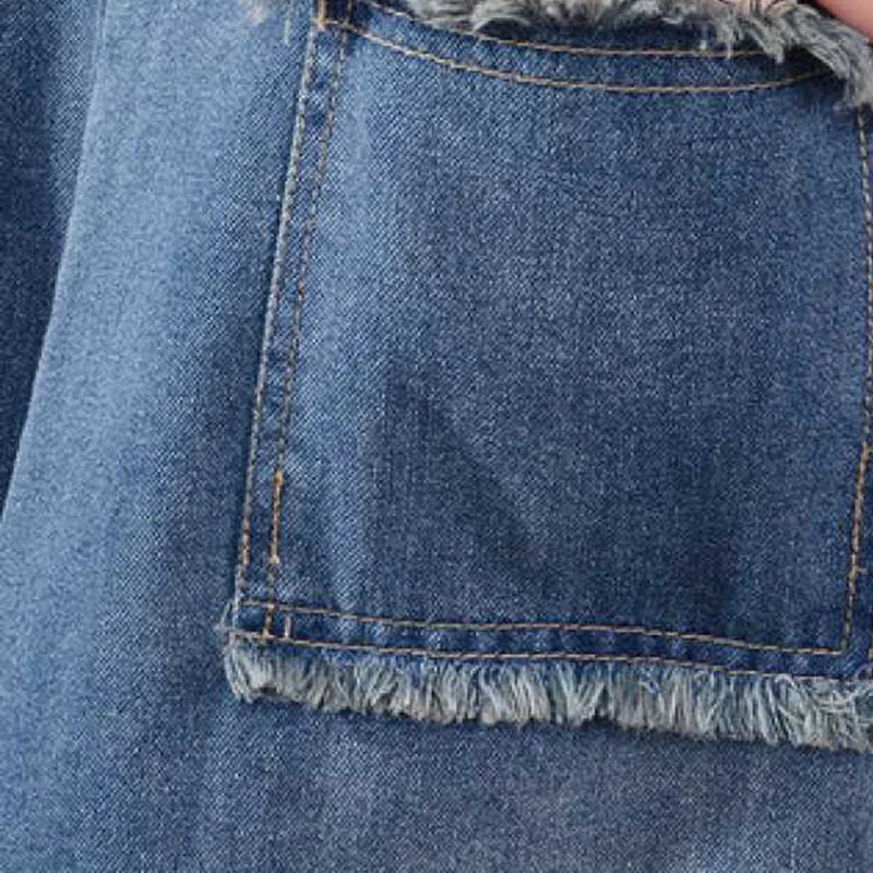 M-2XL Fashion Women's Wash Plush Edge Pockets Loose Denim Dress Autumn Trendy O-Neck Long Sleeves Dresses Female 1LS006 Female Streetwear Casual Clothing Supplies