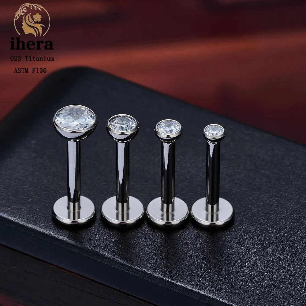 New Arrivals "50PCS" Gold/Silver G23 Titanium Piercing Labret Lip Studs 16G CZ Internally Threaded Stud Earring Lip Ring Tragus Cartilage Helix Jewelry Fashion Supplies