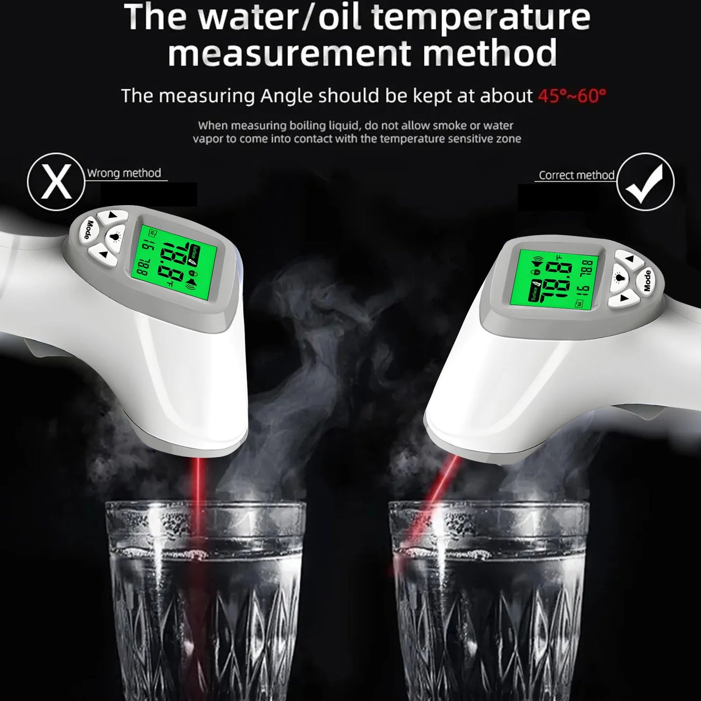 Digital Infrared Multi-Purpose Baking Oven Food Cooking Temperature Meter Measure Thermometer Outdoor Pyrometer Laser High Temperature Meter Food Kitchen Thermometers Adjust Heat Meter