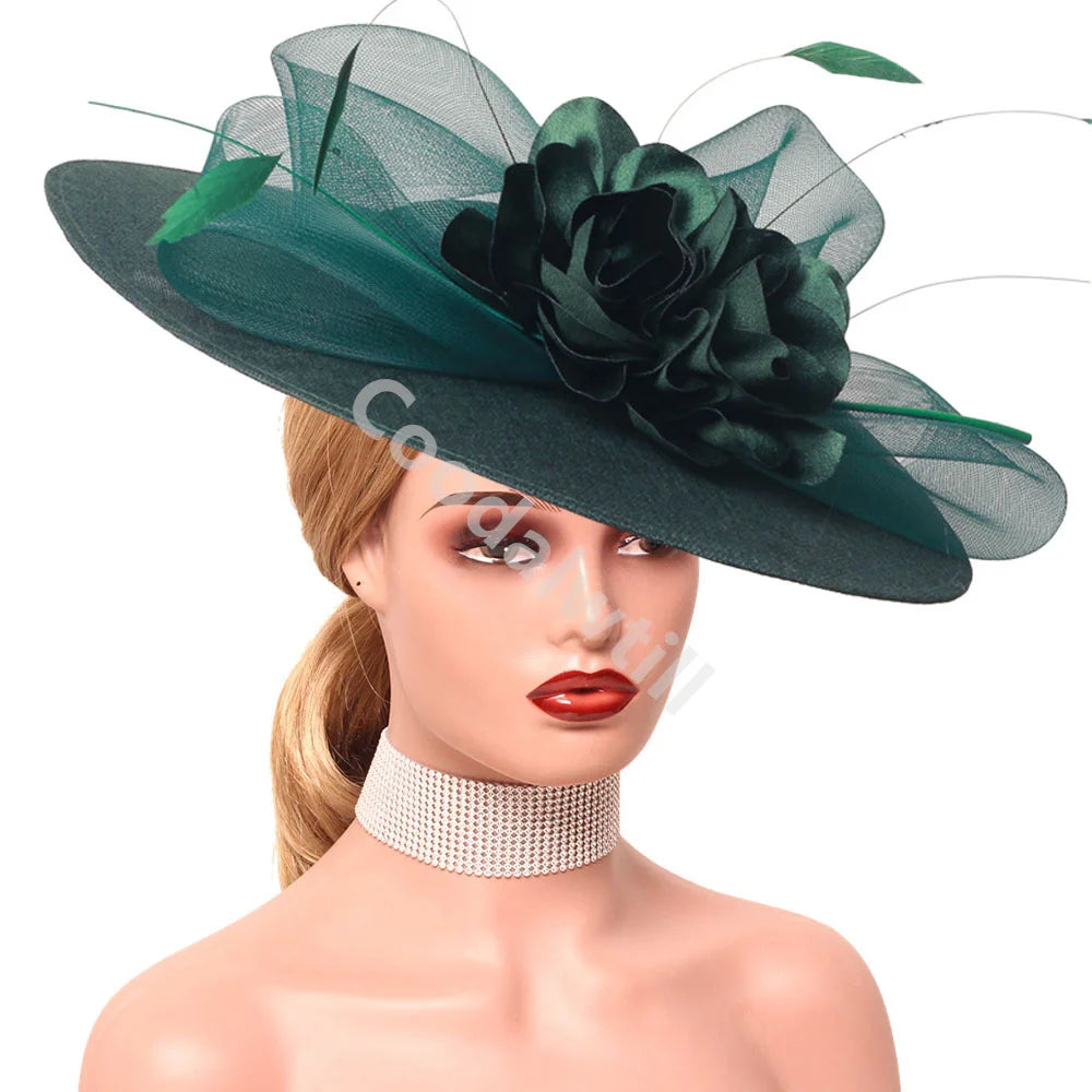15 Colors Flower Big Royal Ascot Race Ladies Fascinator Luxury Hat Elegant Women Evening Wedding Party Business Dinner Opera Concert Red Carpet Headpiece Bride Wedding Headwear Apparel Accessories