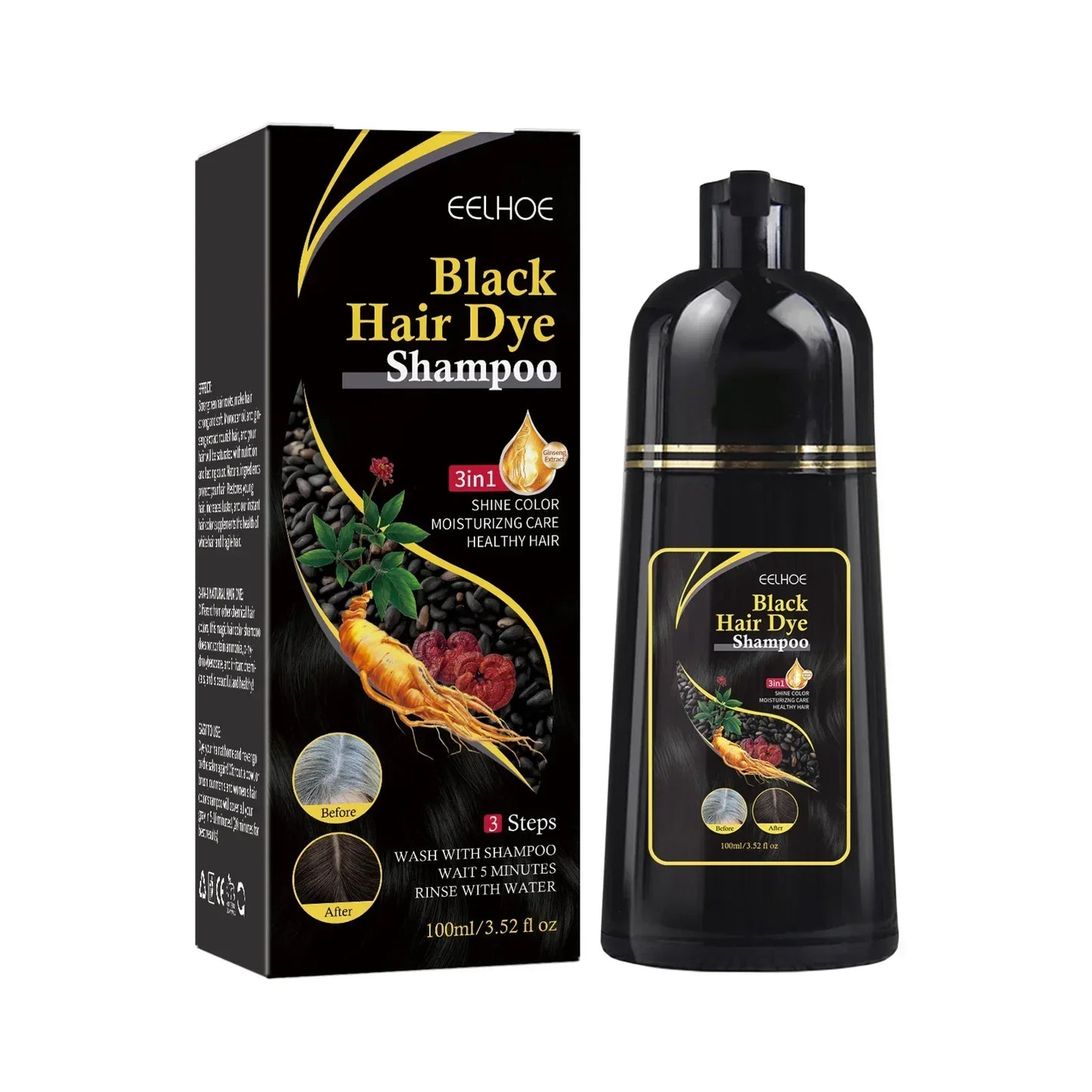 NEW 500ml Korean Hair Dye Shampoo 3 in1 Darkening Hairs Instant Gray To Black Polygonum Multi-Florum Natural Coloring Cover Men Women Hair Care Supplies