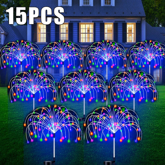 NEW 10-15PCS Set Warm/RGB 4 Colors Solar LED Pathway Lights Outdoor Waterproof Garden Decor Firework Fairy Solar Lawn Lamp For Patio Walkway Yard Home Outdoor Garden Lighting Decoration Supplies