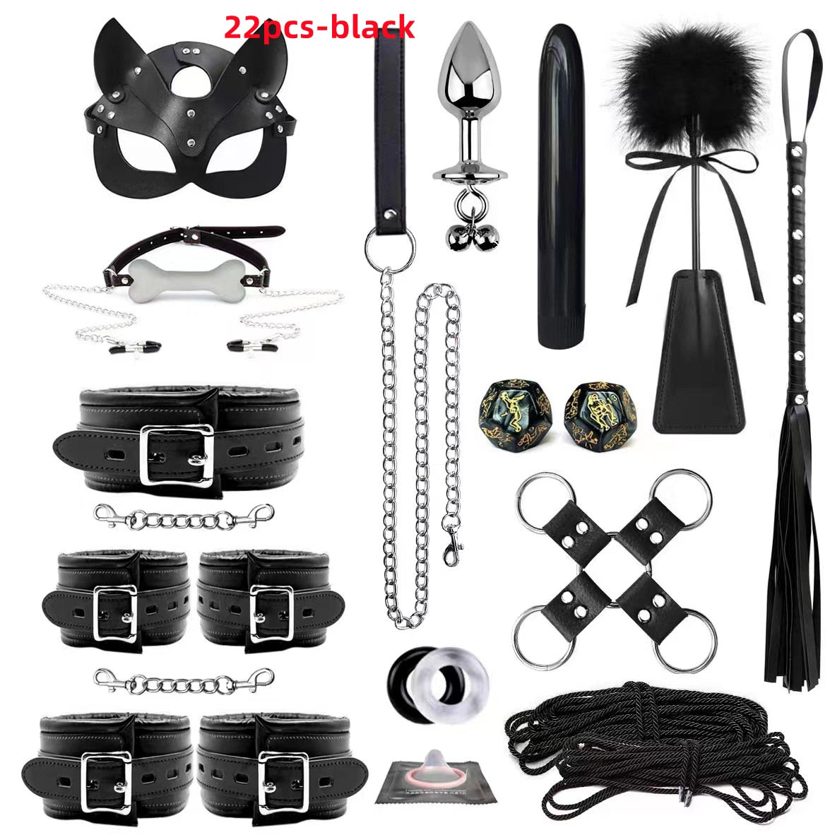 Adult leather plush bondage bundle set, gag, whip, butt plug, sex toys for women, nipple clips, erotic toys