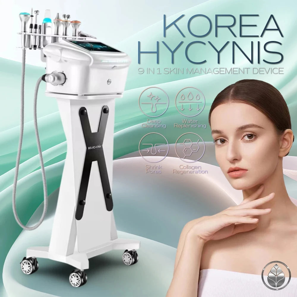 Korean  9 in 1 Hydra Water Facial Management Machine Ultrasonic Face Lifting Anti Aging Beauty Salon Spa Equipment