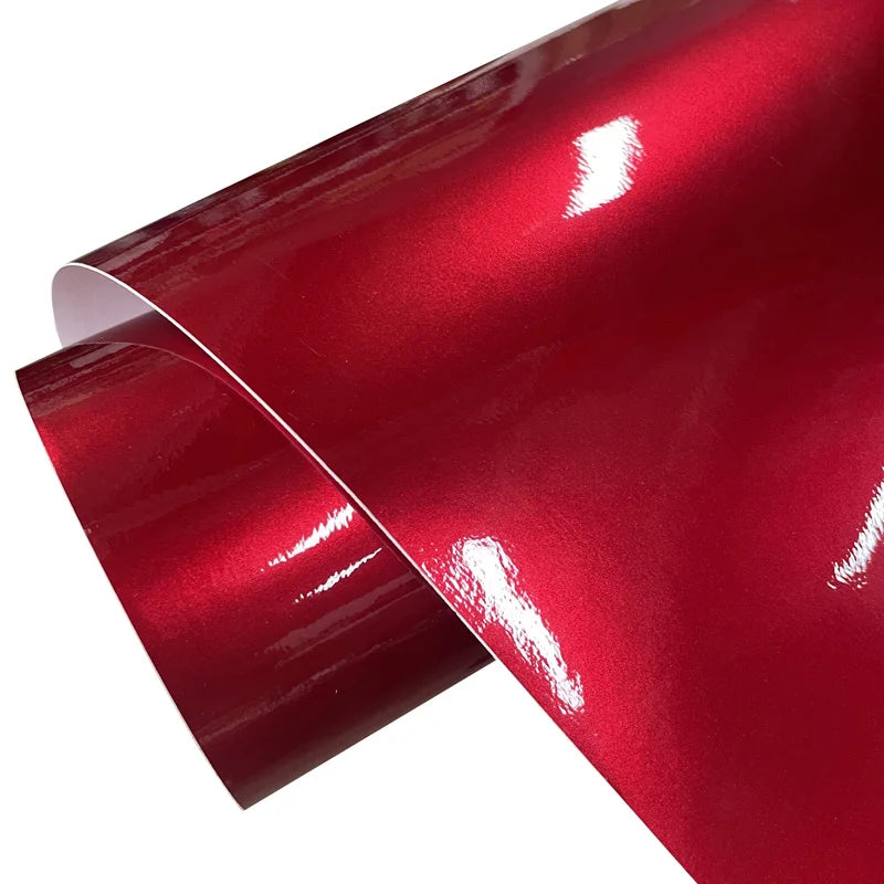 Cars Vehicle and Motorcycle Premium Candy Metallic Gloss Paint Tape Color Tuning Metal Red Glossy Vinyl Wrap Adhesive Film Decal Car Wrapping Foil with Air Release Bubble Car Accessories