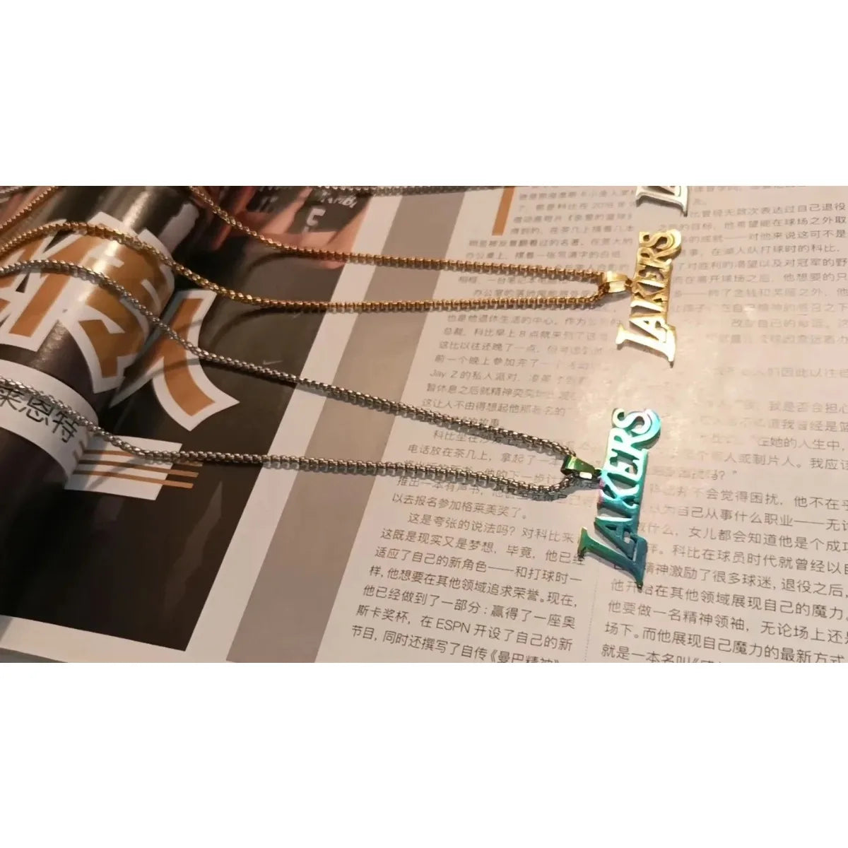 LAKERS Commemorative Logo Silver and Colorful Pendant Necklace, Titanium Steel Unisex Jewelry for Basketball Super Fans