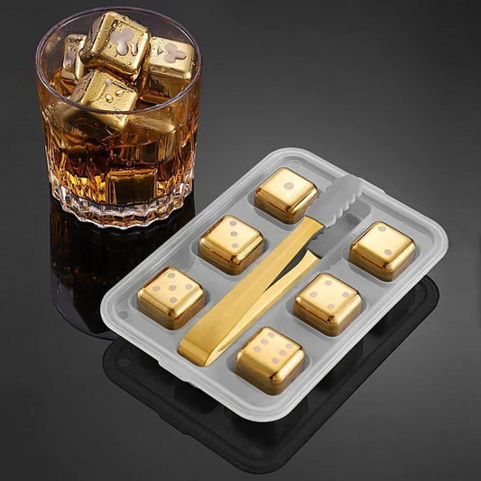8/12 PCS Set 7 Types Gold Silver Color Reusable Whiskey Stones Stainless Steel Ice Cubes Quick-Freeze Wine Cooler Food Grade Metal Pellets Beer Cooler Home Pubs Bar Night Club Barware Accessories