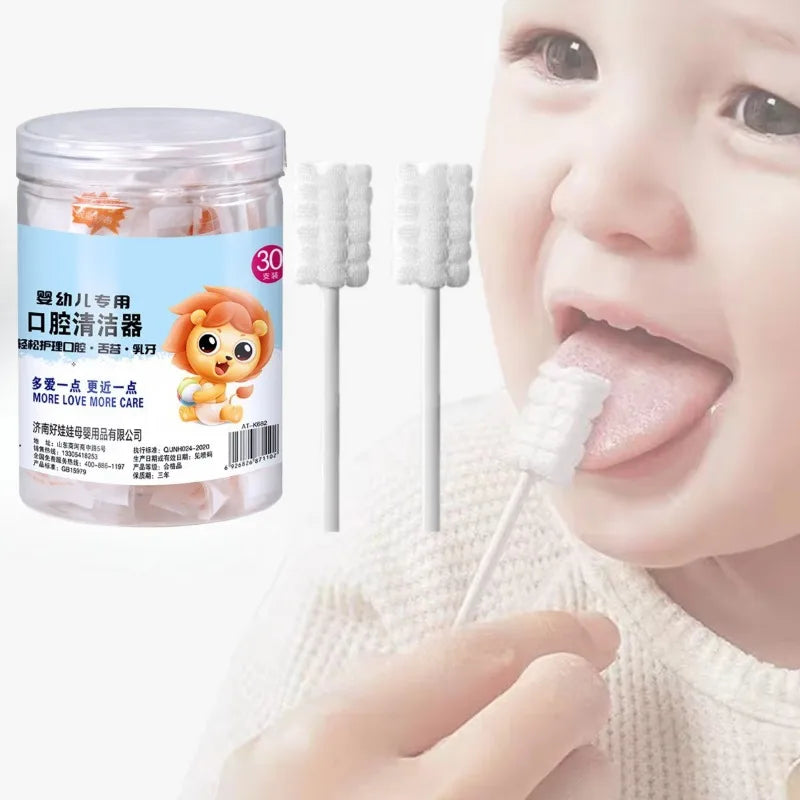 30 PCS Set Baby Oral Cleaner Baby Teeth Brush Newborn Gauze Tongue Coating Brush Infant Cleaning Dry Wet Stick Tongue Scraper Baby Care Hygiene Supplies