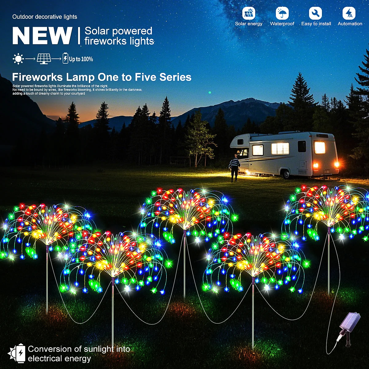 5 PCS Set 400 LEDS Solar Power Fireworks Light Outdoor Solar Light Waterproof LED Fairy Lights 8 Modes Lighting For Garden Lawn Yard