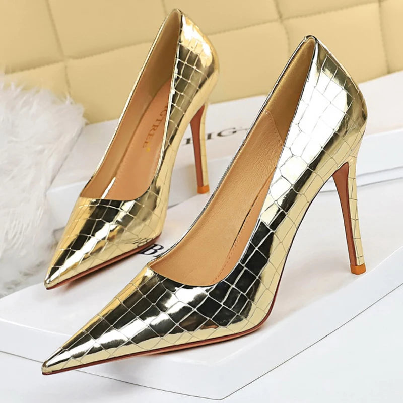 5 Colors Luxury Shoes Metal Stone Pattern Woman Pumps High Quality High Heels Wedding Shoes Stiletto Luxurious Sexy Banquet Shoes