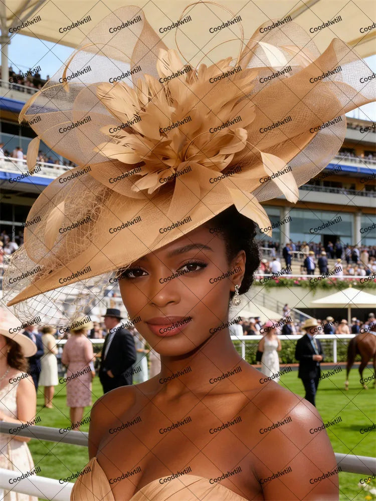 22 Colors Big Kentucky Fascinator Veils Hat Women Ladies Race Headpiece Bride Evening Wedding Party Royal Ascot Millinery Cap Mesh  French  Chapeau Opera Concert Red Carpet Luxury Hats
