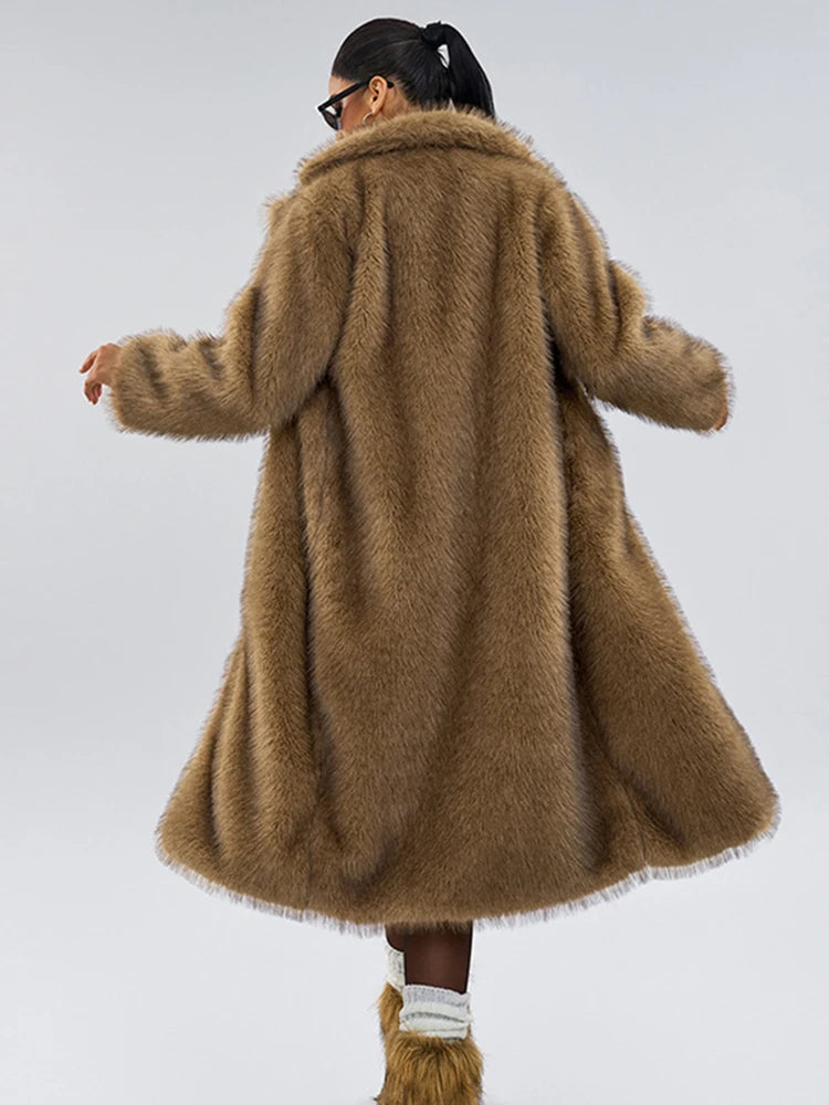 Low-Price Sales are Limited S-2XL NEW Luxury Women's Female Faux Fur Coat Lapel Loose Long Sleeve Solid Color Loose Thick Warm Camel Jackets Winter Snow Warm Outerwear Girls Ladies Winter Luxury Fashion Clothing Supplies