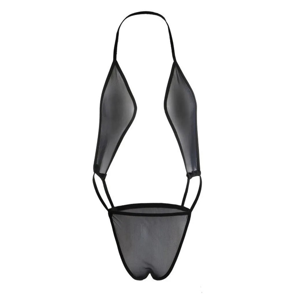 Sexy See-Through Mesh High Cut Female Swimwear One Piece Swimsuit Women Extreme String Thong Monokini Bather Bathing Suit