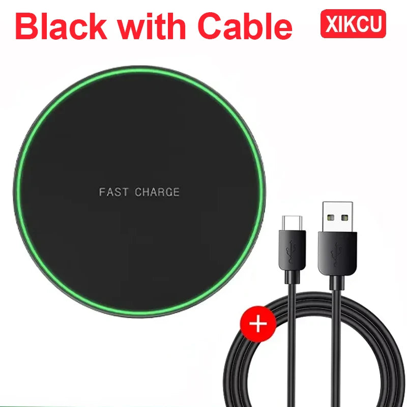 White/Black Color 300W  Fast Wireless Charger Pad + Cable  for iPhone 16 15 14 13 12 Pro Max Samsung Galaxy S24 S23 S22 Xiaomi Wireless Charging Station Mobile Cell Phones Accessories