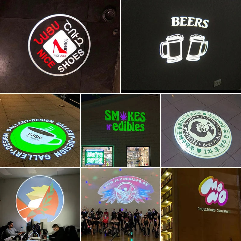 NEW Led Logo Projection Custom Advertising Image Sign Caution  Rotary Led Light Gobo Projector Supplies For Outdoor Bars Restaurants Hotel Night Clubs Advertisements Electronics Products