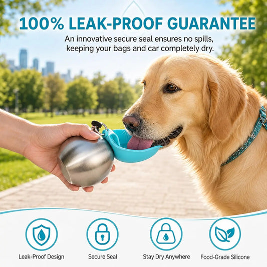 2 in 1Portable Foldable Outdoor Walking Dog Water Bottle, Plastic/Stainless Steel/Printed Pet Water Dispenser Silicone Feeder Drinking Cup Foldable Bowl Leak Proof Small/Large Dog Water Bottle