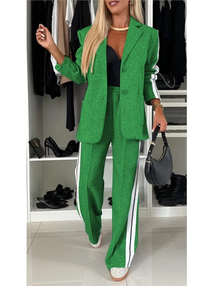 7 Colors S-3XL UK Size 2PCS Set Autumn And Winter New Long Sleeves Suit Italian Women's Suit Fashion Pimp Stitching Pants Pocket Female Office Lady Blazer Outfit Girls Ladies Fashion Clothing Products