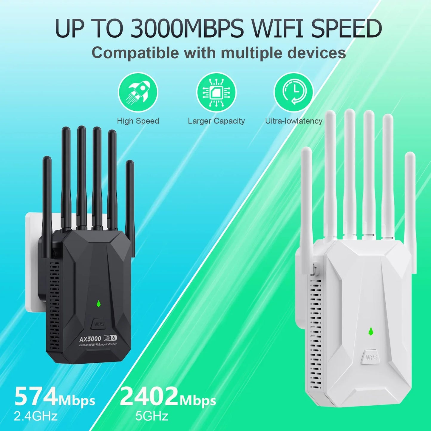 Black/White Color WI-FI 6 AX3000 Wireless Repeater Dual Band 2.4GHz 5GHz 802.11AX Wi-Fi 6 Extender Amplifier WPS Router Long Range Signal Booster