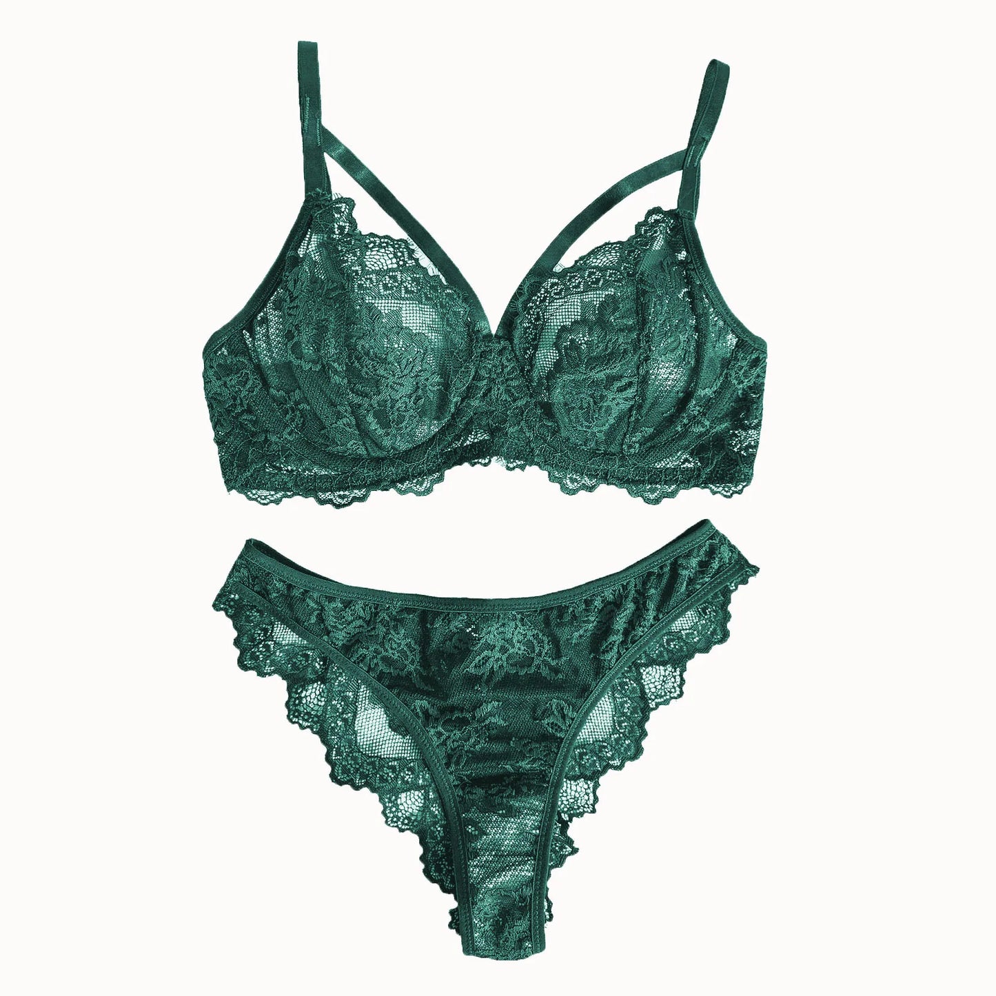 Women's Lingerie & Underwear， Eyelash Sexy Fancy Lace Strapping Underwire Bra &  Brazilian Panties ，Victoria Style