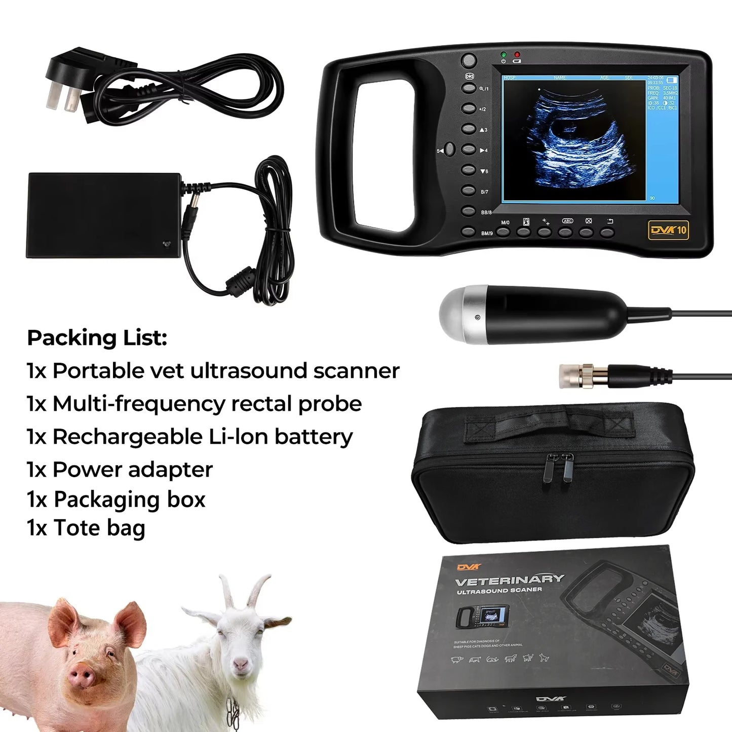 HOT SALE Portable Veterinary Ultrasound Scanner, Vet Pregnancy Ultra Machine with 3.5MHz Convex Probe for Horse Pig Sheep Goat Dogs Cow  Animals