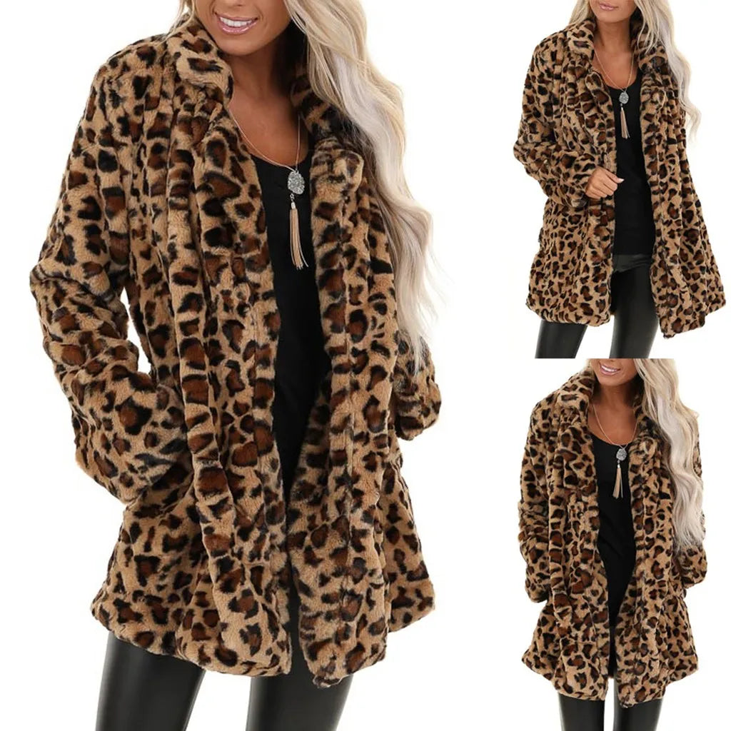 Autumn Leopard Faux Fur Coat Women Long Winter Coat Woman Warm Ladies Fur Jacket Female Plush Teddy Coat Outwear