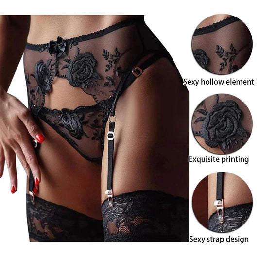 S-2XL Plus Size Women's Sexy Lace Lingerie Garter Suspenders Transparent Underwear Adjustable Double Breasted Waist Belt for Stockings Ladies Female Sexy Lingerie Fashion Clothing Underwear Products