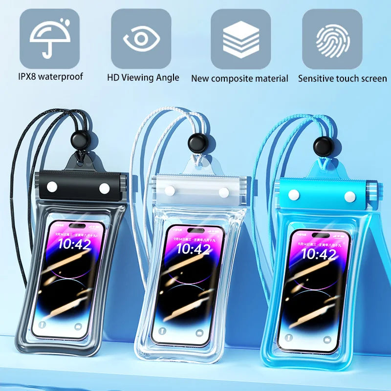 3 PCS Set IPX8 Waterproof Floating Airbag Swim Diving Bag Phone Case For iPhone 11 12 13 14 Pro Max Samsung S23 S22 Xiaomi 13 Huawei Cover