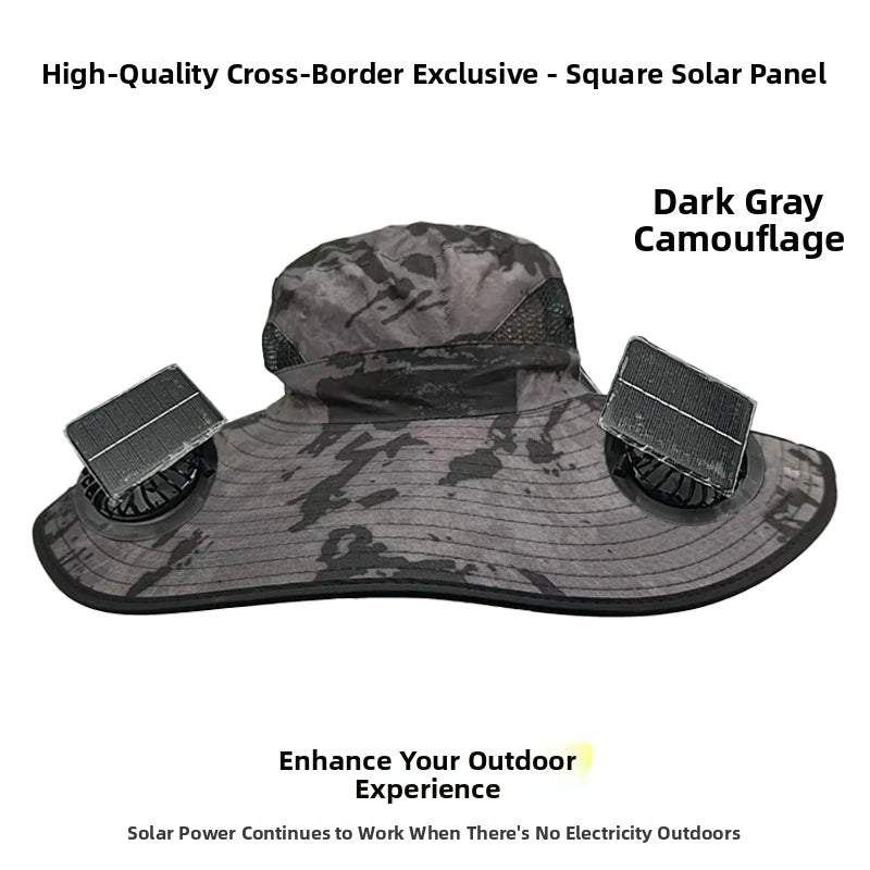 Japanese Solar Air Cooler Powered Fan Cooling Cap, High Wind Power, Summer Outdoor Beach Camping Hiking , Cross-Border, Large Brim, UV Fishing, Sun Visor, Hiking Caps