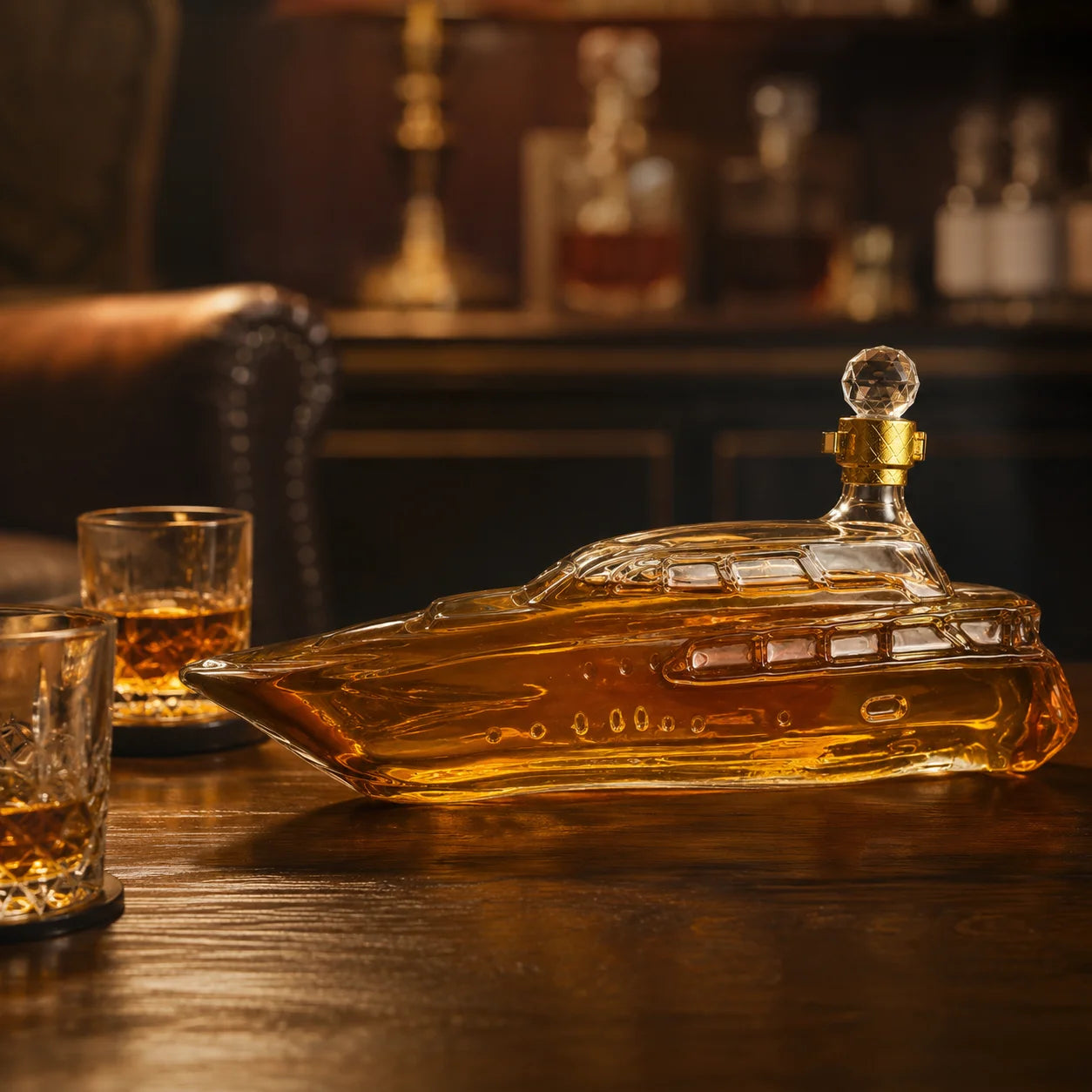 1000ml Luxury Yacht  Whiskey Crystal Decanter, High Borosilicate Glass Liquor Bottle with Crystal Stopper, Novelty Bourbon Scotch Decanter Home Hotels Bars Pubs Restaurants Barware Supplies