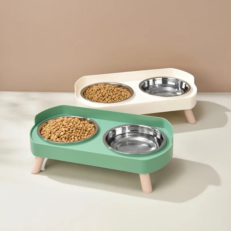 NEW Arrivals 4 Colors Cat Bowl Stainless Steel Double Bowl Anti Knock Pet Bowl Water and Food Integrated Cat and Dog Bowl Protects Cervical Spine