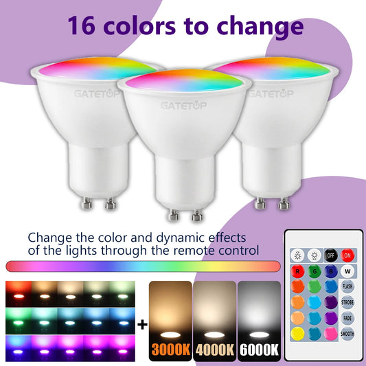 NEW 10PCS RGB GU10 LED Spotlight Bulb 24 Key Remote Control Dimmable 6W AC220V 110V Colorful Change for Bedroom Living Room Lamp Decoration