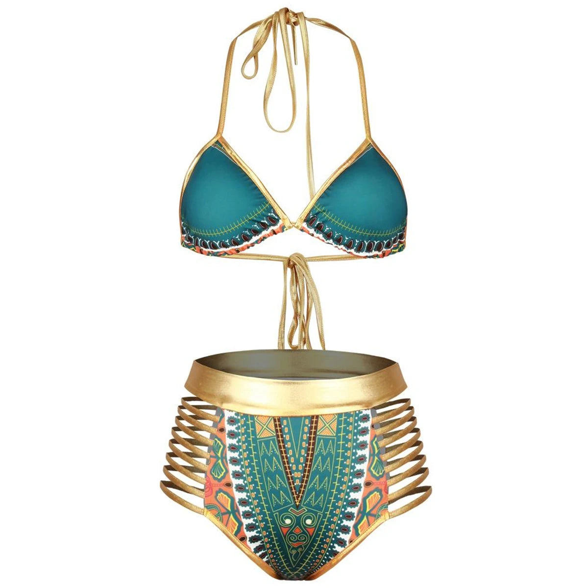 Sexy South African Golden Halter Bikini High Waist Swimsuit Two Pieces Swimwear Women Bathing Suit Bather Maillot De Bain