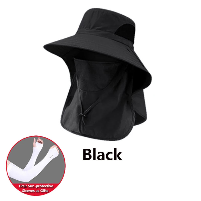 2 PCS Set Summer Sun Hats UV Protection Outdoor Beach Camping Hunting Fishing Cap For Men Women Hiking Camping Visor Bucket Hat Neck Flap Fisherman Hat