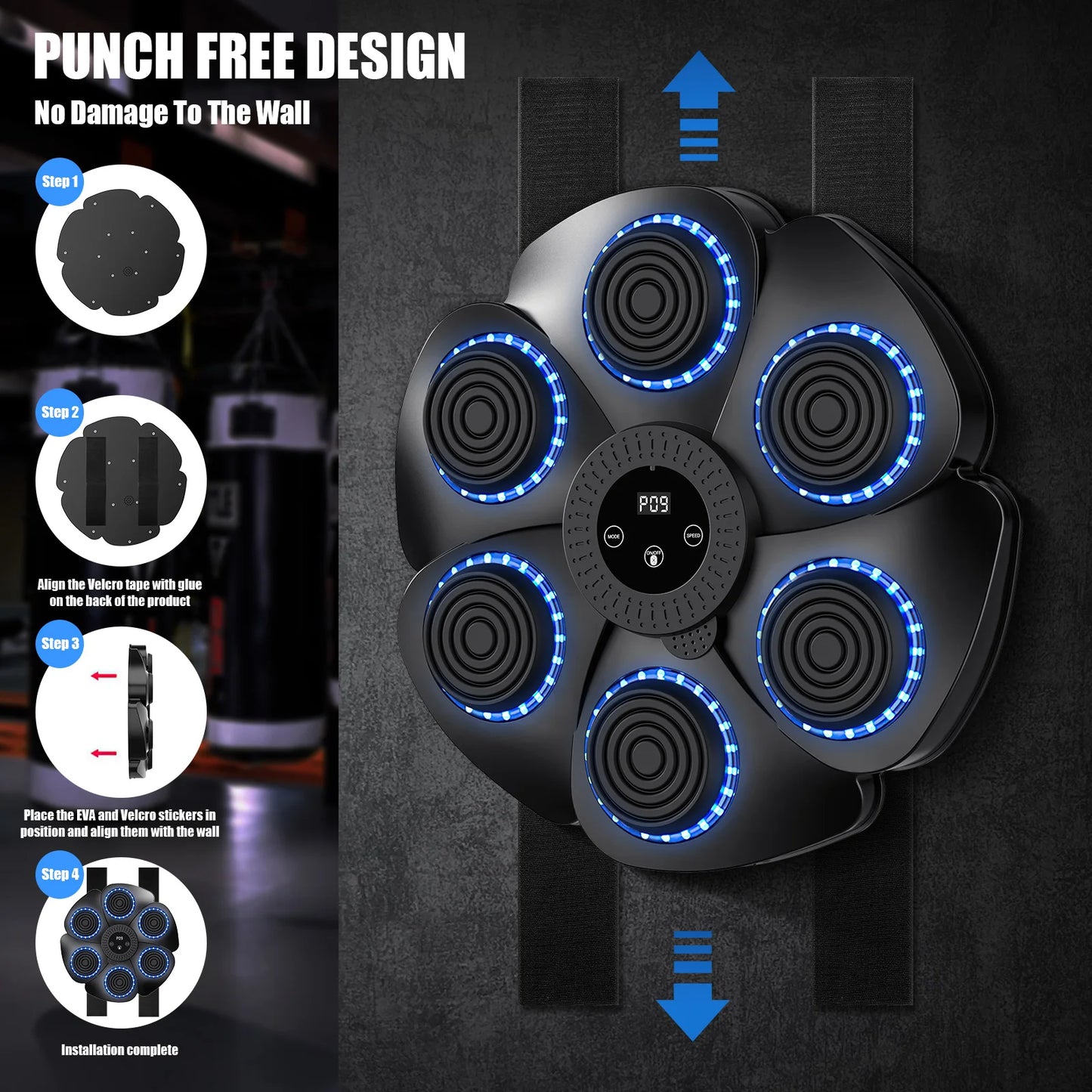Home Gym Smart Bluetooth Music Boxing Machine Gloves-9 Modes Training, Decompression, Fighting Fitness Home Boxing Wall Target, Adults & Kids Sports Accessories