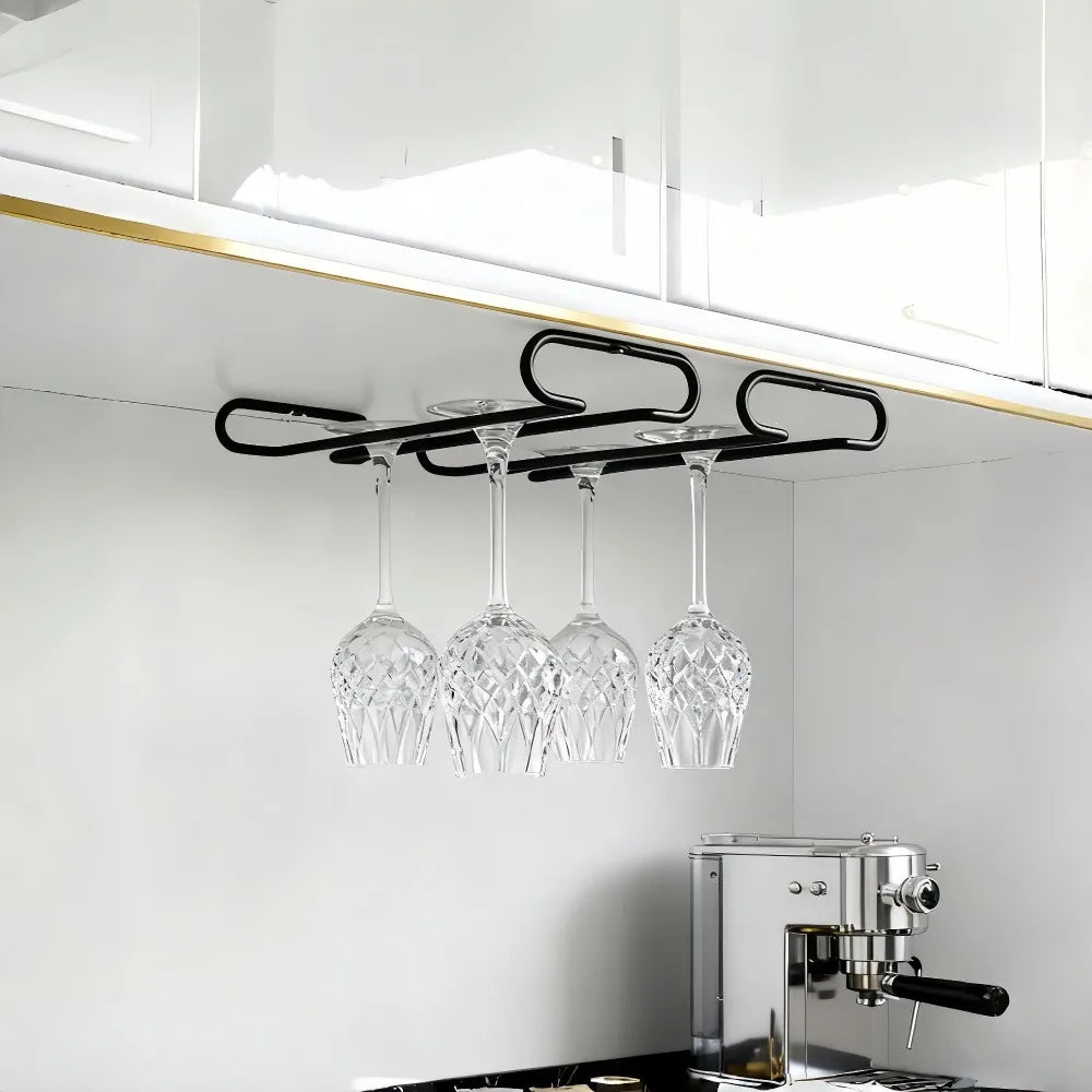 2 PCS Set Black/White Color Mug Holder Under Cabinet Wine Glass Holder Hanging Rack for Bartender Cup Dispenser Stemware Organizer Bar Tools Cup Holder Home Glassware Accessories