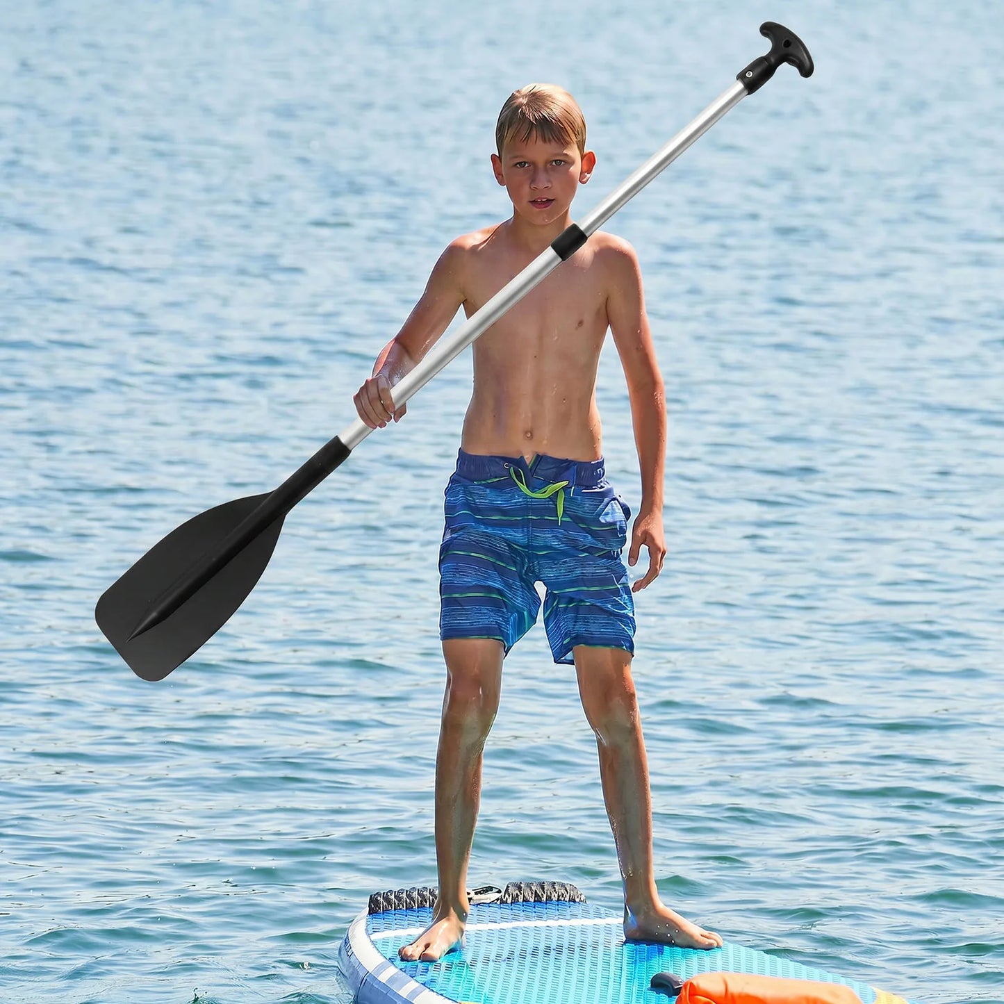 Telescoping Emergency Boat Paddle Aluminum Alloy Shaft Single-Head Boat Oars 53.5-108.5cm Adjustable Length Rafting Canoe Kayak Paddles Water Sports Supplies