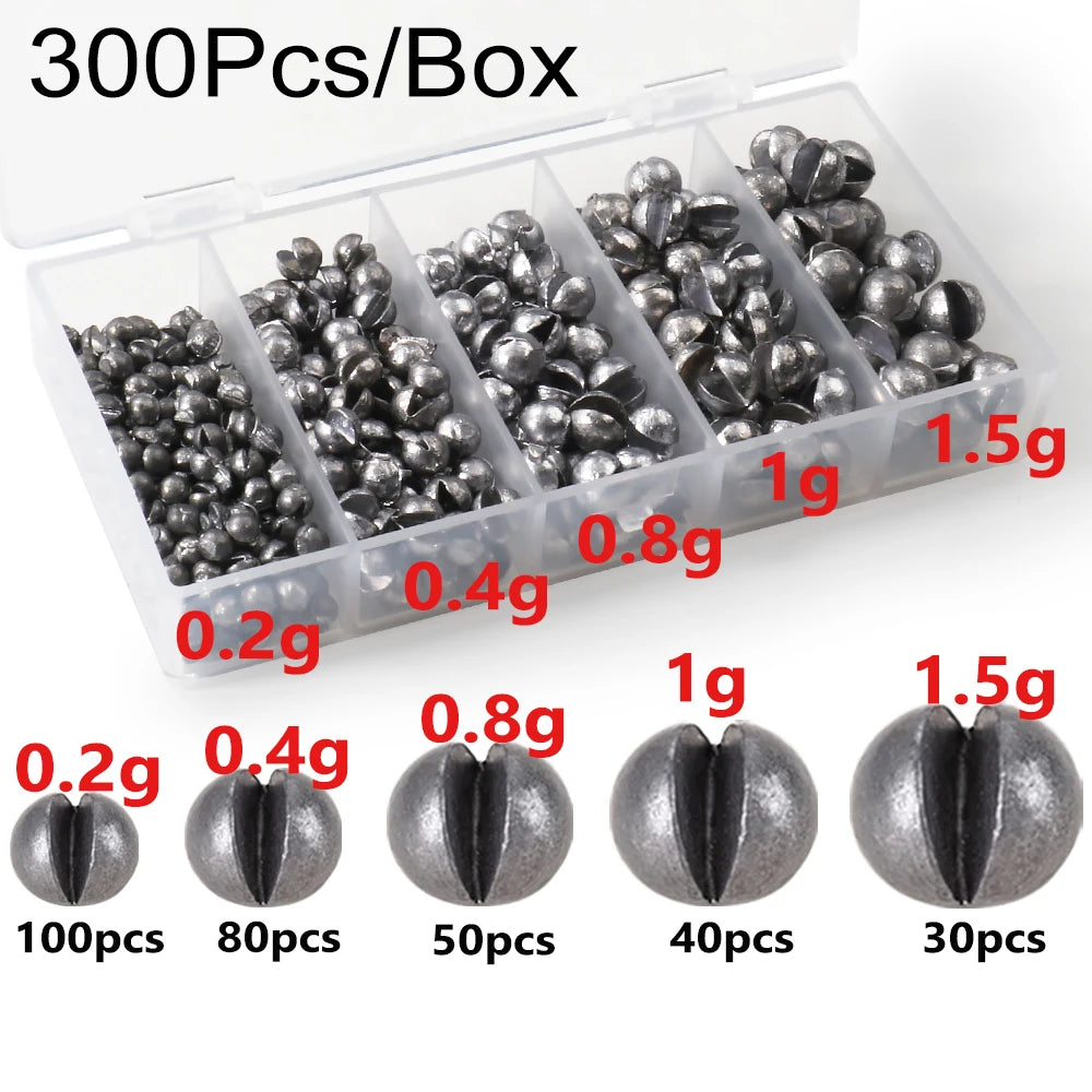 500 PCS Set Split Shot Fishing Sinkers 0.06g-5g 10 Removable Clip-On Alloy Weights 2mm-9.4mm Tackle Box  for Freshwater Saltwater Lake River Sea Boat Fishing Accessories Tools Set