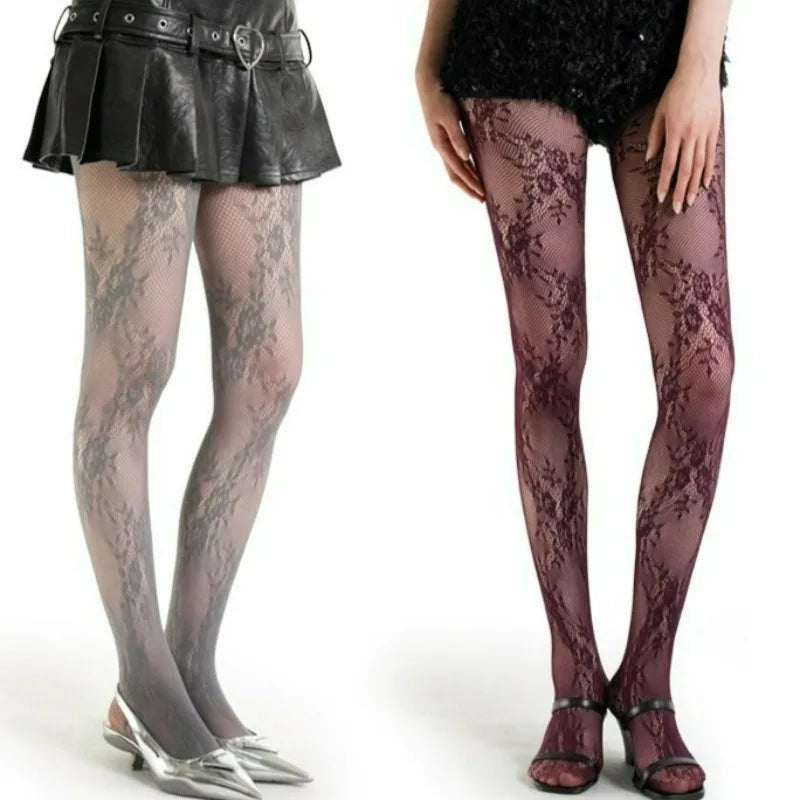 NEW Arrivals 5 Colors Maillard Lolita Retro Floral Rattan Pantyhose for Women Sexy Mesh Hollow Out Silk Stockings Girls Fishnet Lace Tights Stockings
